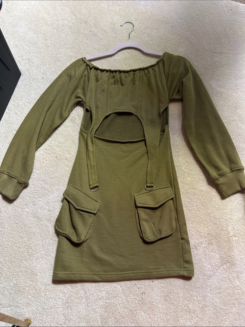 Women's Olive Green Long Sleeve Cutout Tunic Top